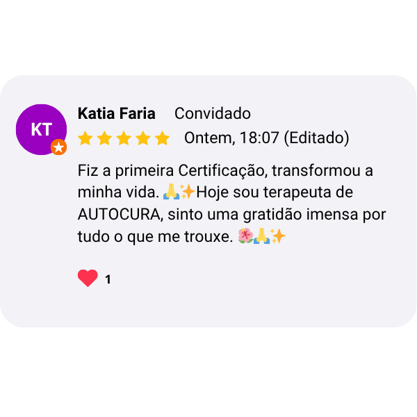 Depoimento em print — terapeuta certificada AUTOCURA