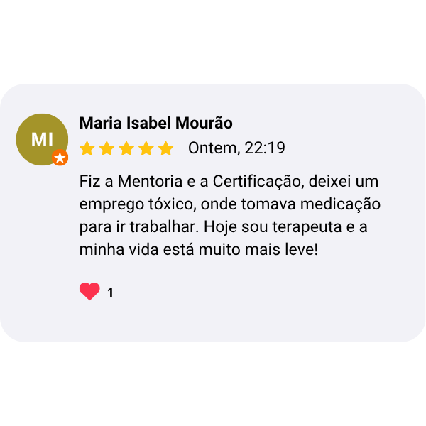 Depoimento em print — terapeuta certificada AUTOCURA