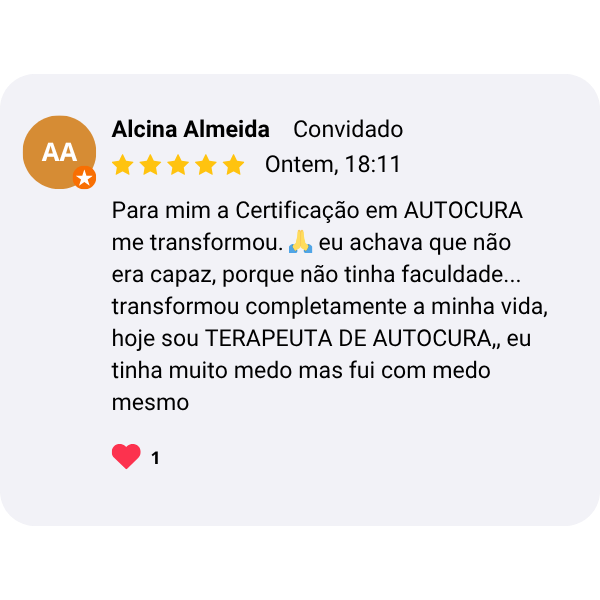 Depoimento em print — terapeuta certificada AUTOCURA