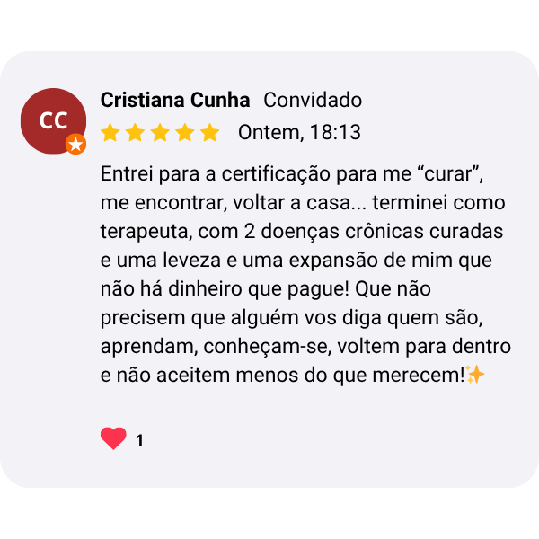 Depoimento em print — terapeuta certificada AUTOCURA